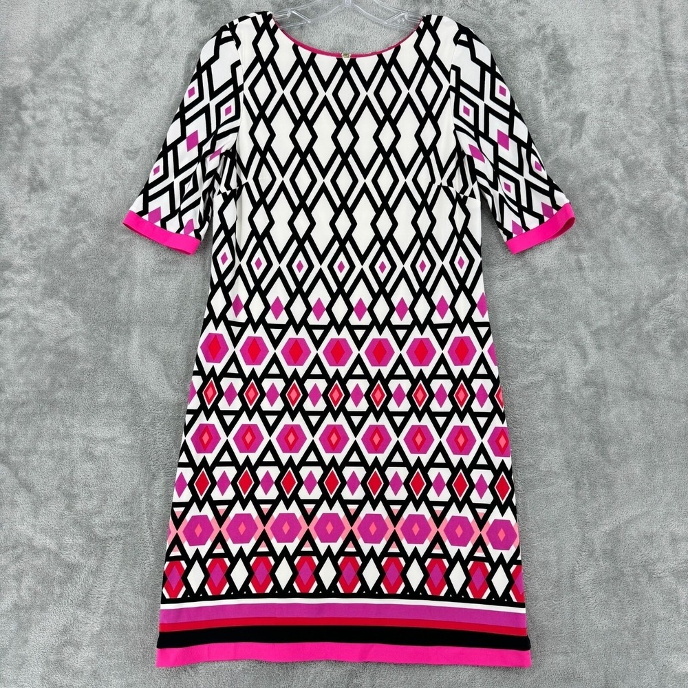 Eliza J Dress 4 Shift Abstract Career Knit Office Stretch Retro Back Zip Lined